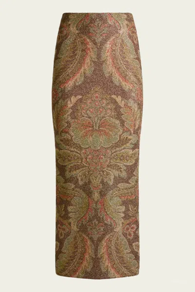 ETRO JERSEY FLORAL MOTIF MIDI SKIRT IN BROWN