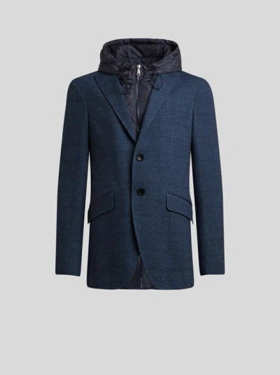 Etro Herringbone Removable-hood Jacket In Multi