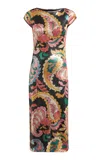 Etro Maxi Dress With Cap Sleeves And Paisley Pattern In Multi