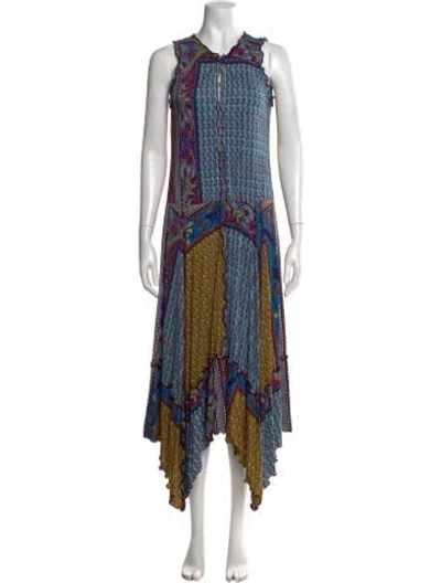 Pre-owned Etro Jersey Midi Length Dress In Blue