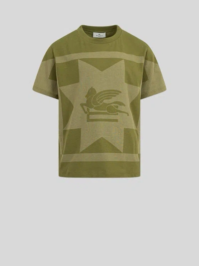 Etro Jersey T-shirt With Pegaso In Green