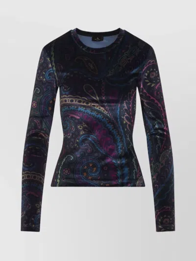 ETRO JERSEY TOP WITH MULTICOLOR PAISLEY PRINT