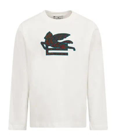 Etro Jersey T-shirt With Paisley Embroidery In White