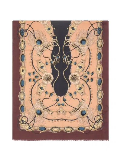 Etro Jewellery-print Frayed Scarf In Brown