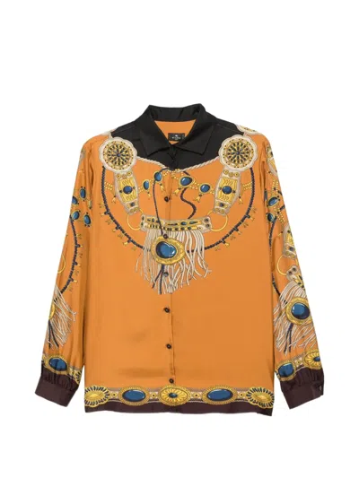 Etro Jewellery-print Silk Shirt In Brown