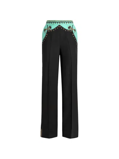 Etro Jewel-print Silk Crepe Trousers In Black