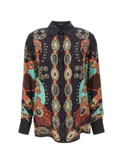 Etro Jewelry-print Silk Shirt In Blue