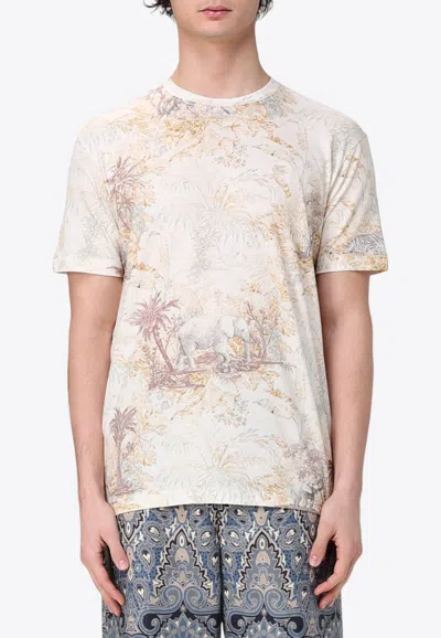 Etro Jungle Print Crewneck T-shirt In Yellow