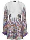 Etro Mini White Kaftan Dress In Bianco/multicolour