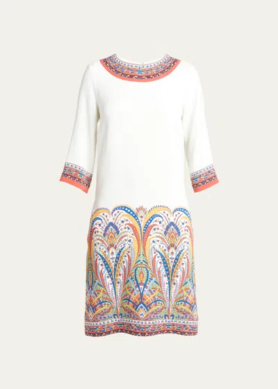 Etro Kaleidoscope Short-sleeve Silk Sheath Dress In Print On White Ba