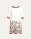 Etro Kaleidoscope Short-sleeve Silk Sheath Dress In Print On White Base