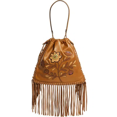 Etro Kalispera Embroidered Fringe Leather Shoulder Bag