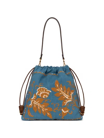 Etro Kalispera Embroidery Medium Tote Bag In Blue