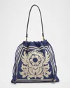 Etro Kalispera Flower Embroidered Leather Shoulder Bag In Cobalt Blue