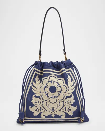 Etro Kalispera Flower Embroidered Leather Shoulder Bag In Multicolor