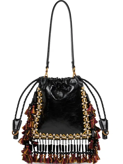 Etro Kalispera Fringing Leather Small Shoulder Bag In Black