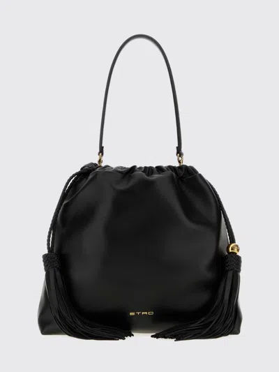 Etro Kalispera Lambskin Leather Bucket Bag With Drawstring And Tassels In Black