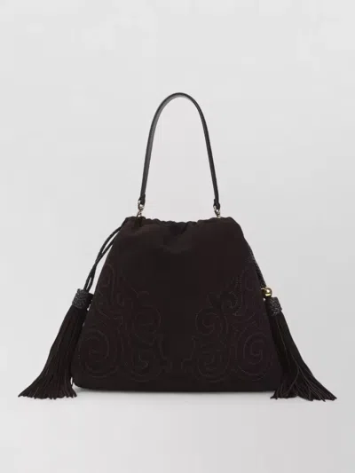 Etro Kalispera Medium Bucket Bag Suede Handle In Brown