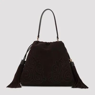 Etro Kalispera Medium Suede Goat Leather Shoulder Bag In Brown