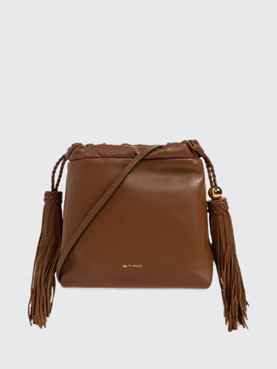 Etro Kalispera Mini Bucket Bag In Lambskin Leather With Tassels In Brown