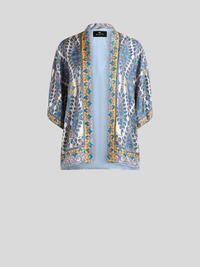 ETRO , PRINTED TWILL KESA ROBE, WOMAN, WHITE, SIZE M