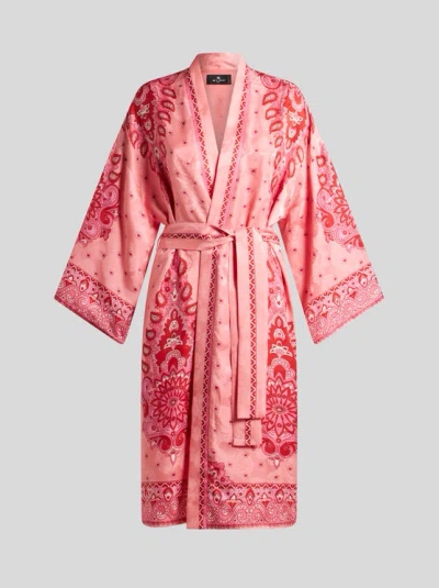 ETRO , JACQUARD KESA ROBE WITH BELT, WOMAN, PINK, SIZE XL