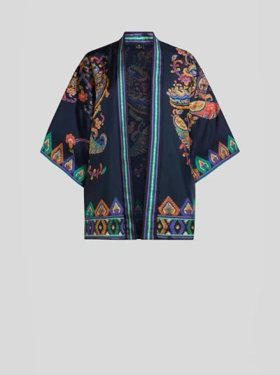 Etro Silk Twill Kesa With Placed Floral Paisley Print In Multi