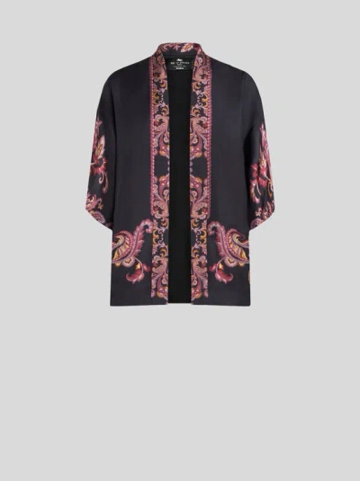 ETRO , SILK TWILL KESA WITH PLACED PRINT, WOMAN, BLACK, SIZE L