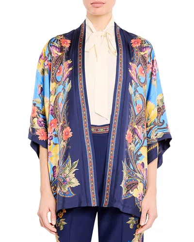 Etro Kesa Floral Open Front Jacket In Blue