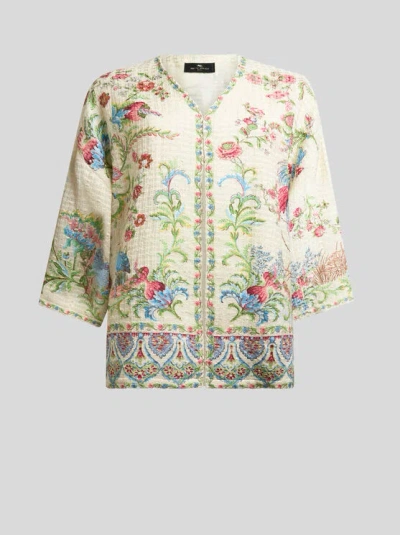 Etro Kesa Side Slit Cotton Blend Jacket In White