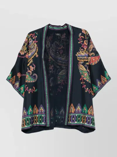 Etro Silk Twill Kesa With Placed Floral Paisley Print In Multi