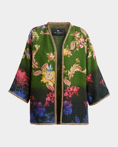 Etro Kesa Ombre Floral Woven Jacket In Green