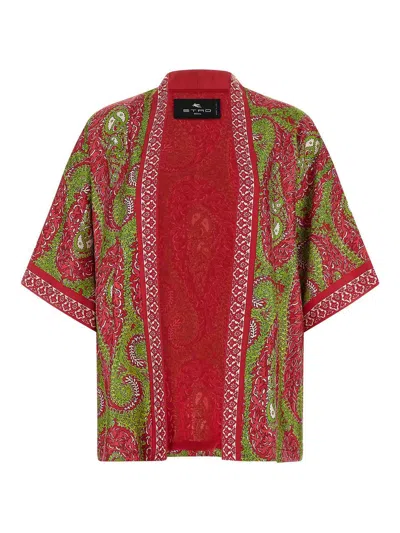 Etro Paisley Foliage Open Front Knitwear Piece In Red
