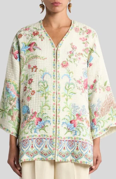 Etro Kesa Side Slit Cotton Blend Jacket In White