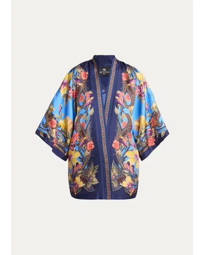 Etro Kesa Silk Jacquard Jacket In Blue