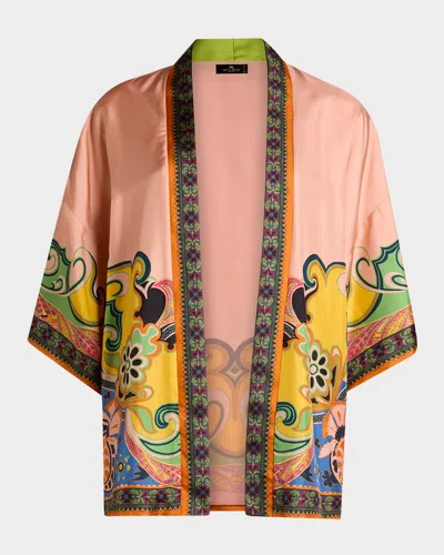 Etro Kesa Silk Jacquard Open-front Jacket In Pink