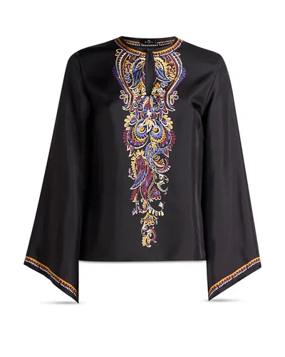 Etro Keyhole Blouse With Flared Sleeves In Black