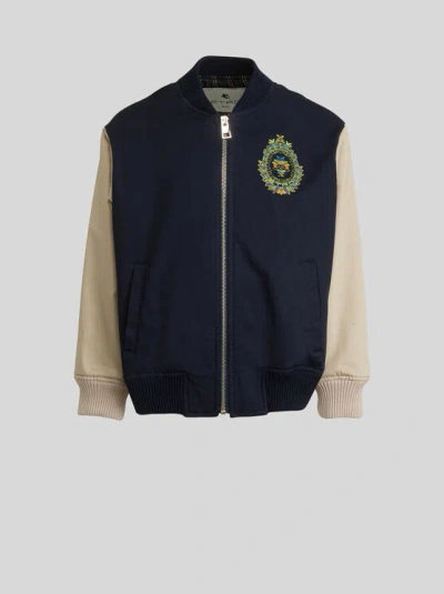Etro Kid's Bomber Jacket With Coat Of Arms Embroidery In Black