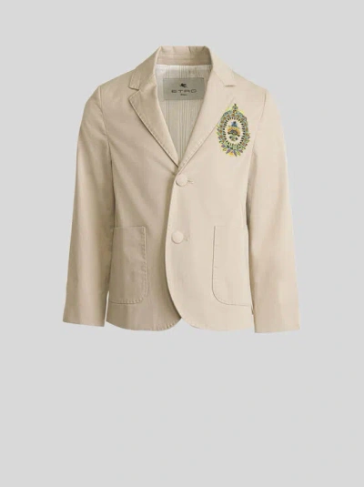 Etro Kid's Jacket With Coat Of Arms Embroidery In Beige