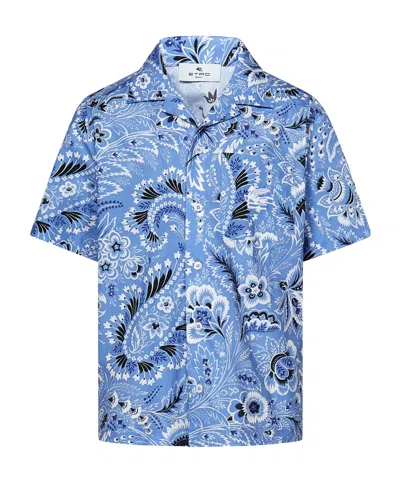 Etro Kids All-over Printed Straight Hem Shirt In Blue