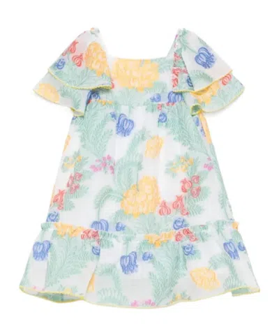 Etro Babies'  Kids Floral Cloqué Square Neck Dress In White