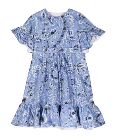 Etro Kids Paisley Printed Ruffled Dress In Blue