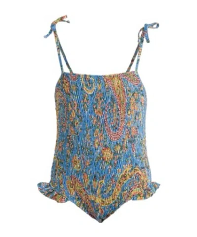 Etro Kids Paisley Printed Ruffled Swimsuit In Blue