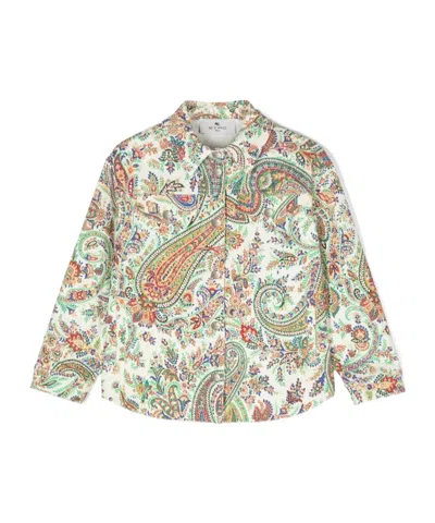 Etro Kids Paisley-printed Long Sleeved Denim Jacket In Multi