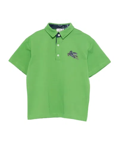 Etro Kids Pegaso Pique Polo Shirt In Green