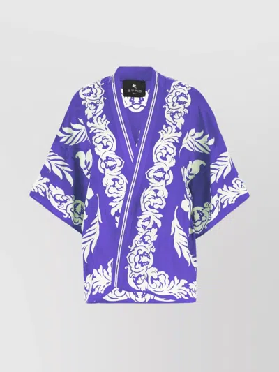 Etro Kimono Sleeve Floral Pattern Lightweight Top In Purple