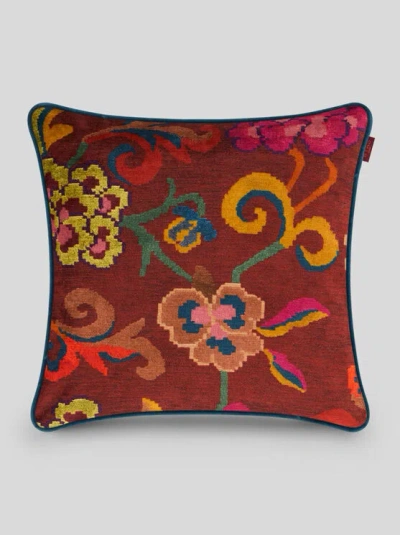 Etro , Kissen Aus Samt Mit Blumenmuster Und Streifen, Bordeaux In Multi