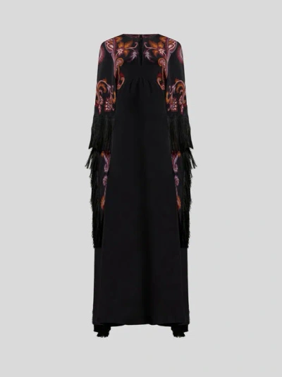 ETRO , PRINTED SILK DRESS, WOMAN, BLACK, SIZE 40