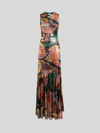 Etro Kleid Aus Laminiertem Jersey Mit Maxi-paisley-print In Multicolor