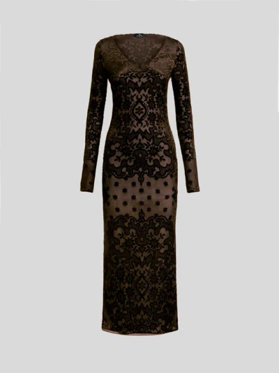 ETRO , TULLE AND JACQUARD VELVET DRESS, WOMAN, BLACK, SIZE 46